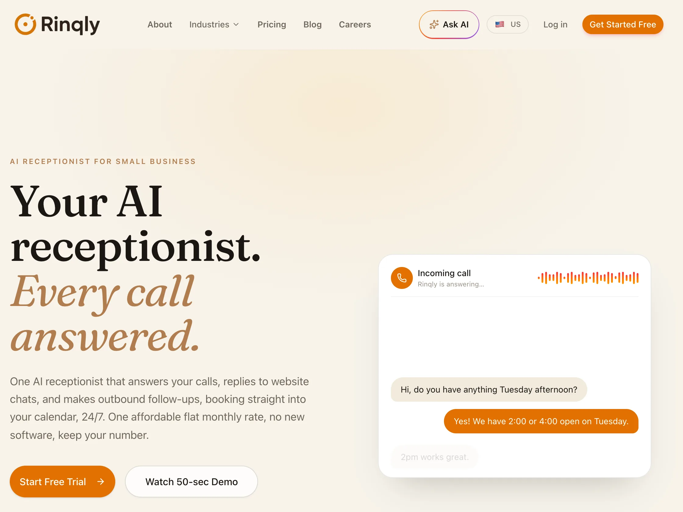 AI receptionist for US small businesses · Voice AI